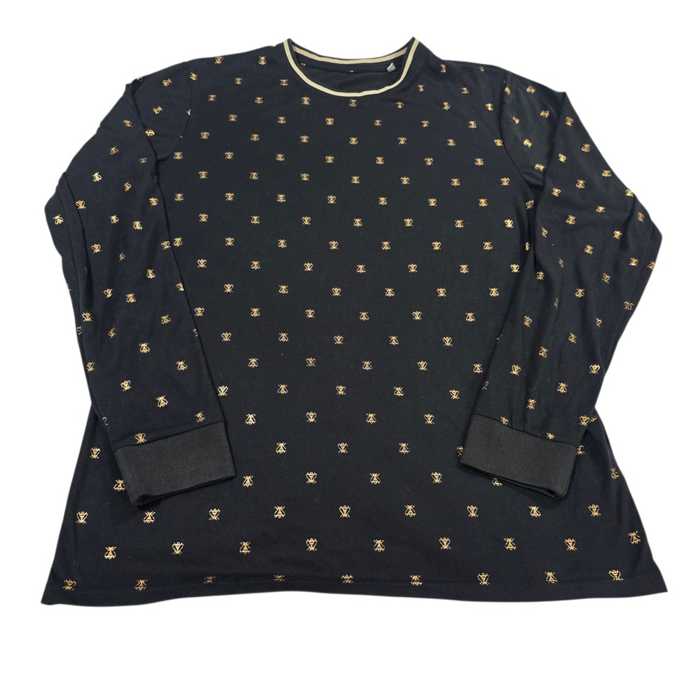 Pullover T-Shirt Womens Black M Long Sleeve Round Neck With Golden Bees Knit